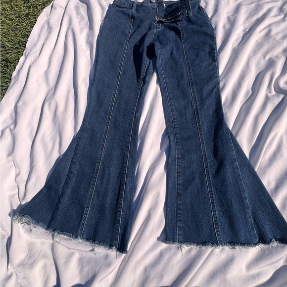 SAINTS AND HEARTS BELL BOTTOM JEANS WITH RAW HEM Y2K 90S STYLE BOHO COWGIRL - Picture 8 of 15